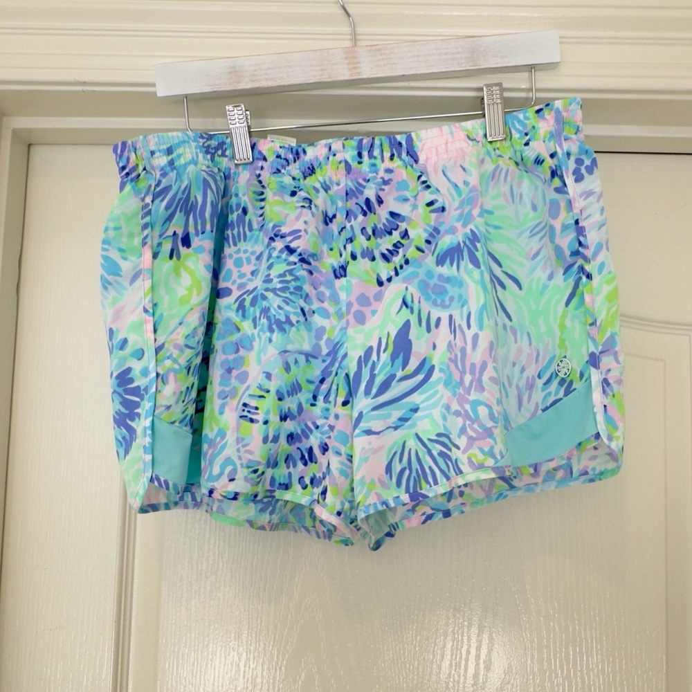 Lilly Pulitzer Sz Large Blue Ocean Trail Athletic Lined Luxletic Shorts